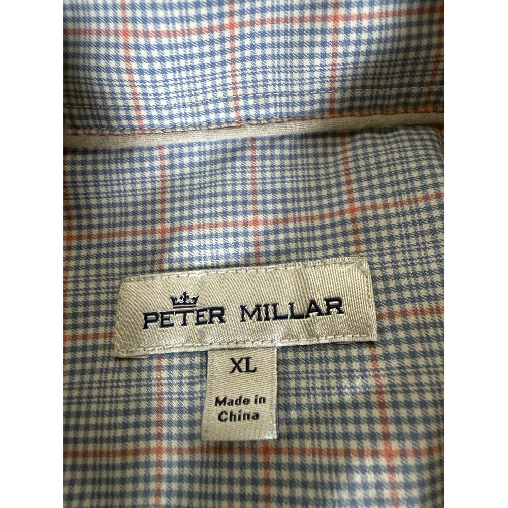 Peter Millar Shirt Adult Extra Large Blue Plaid Stretch Button Down Spandex Mens - Picture 5 of 9